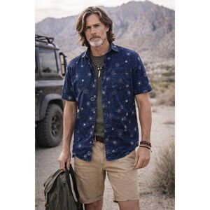 ROARK REVIVAL Blue Star Print Button Up Shirt Top  Mens Size Large